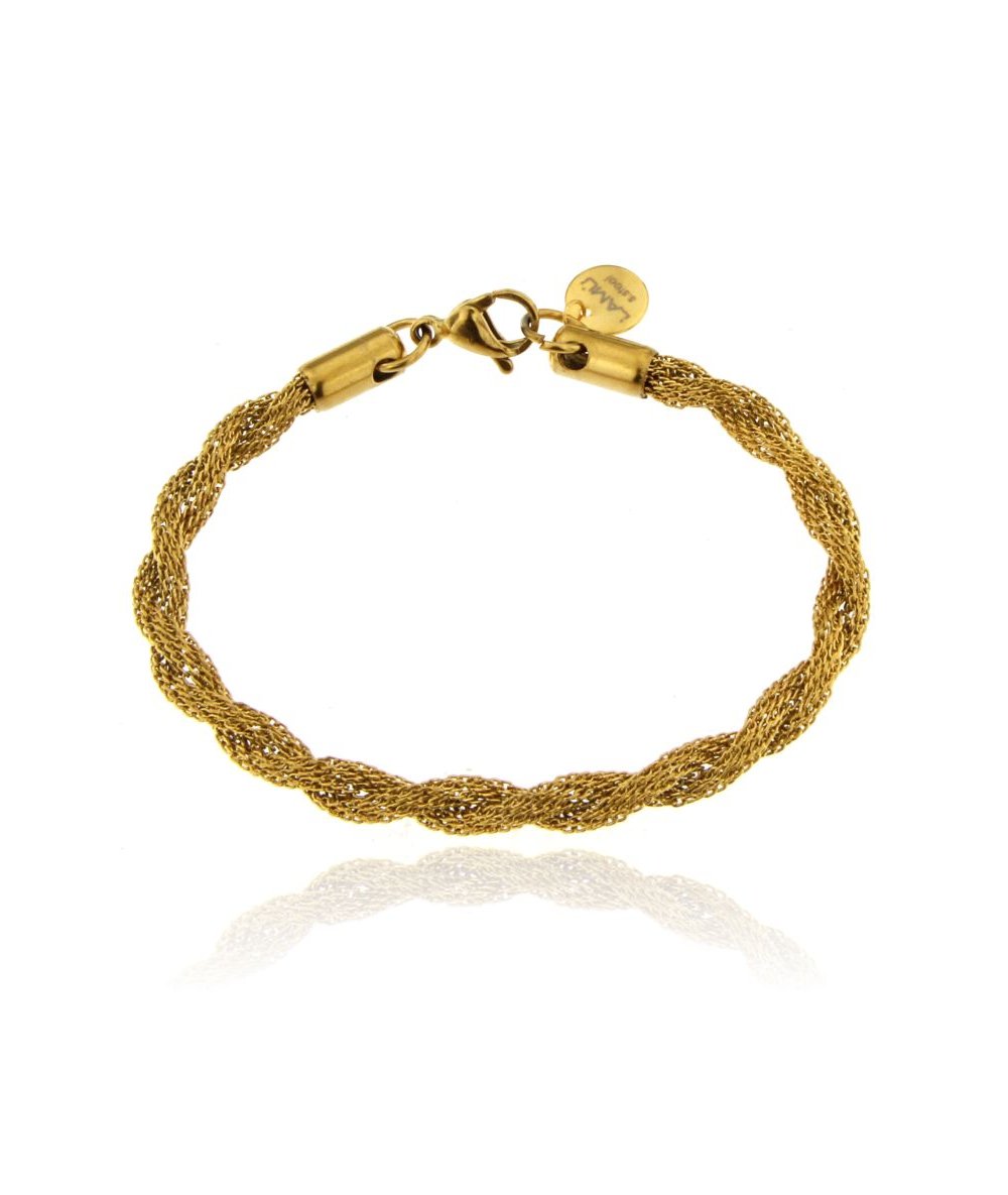 Bracciale maglia treccia in acciaio inox oro - Lamù Gioielli